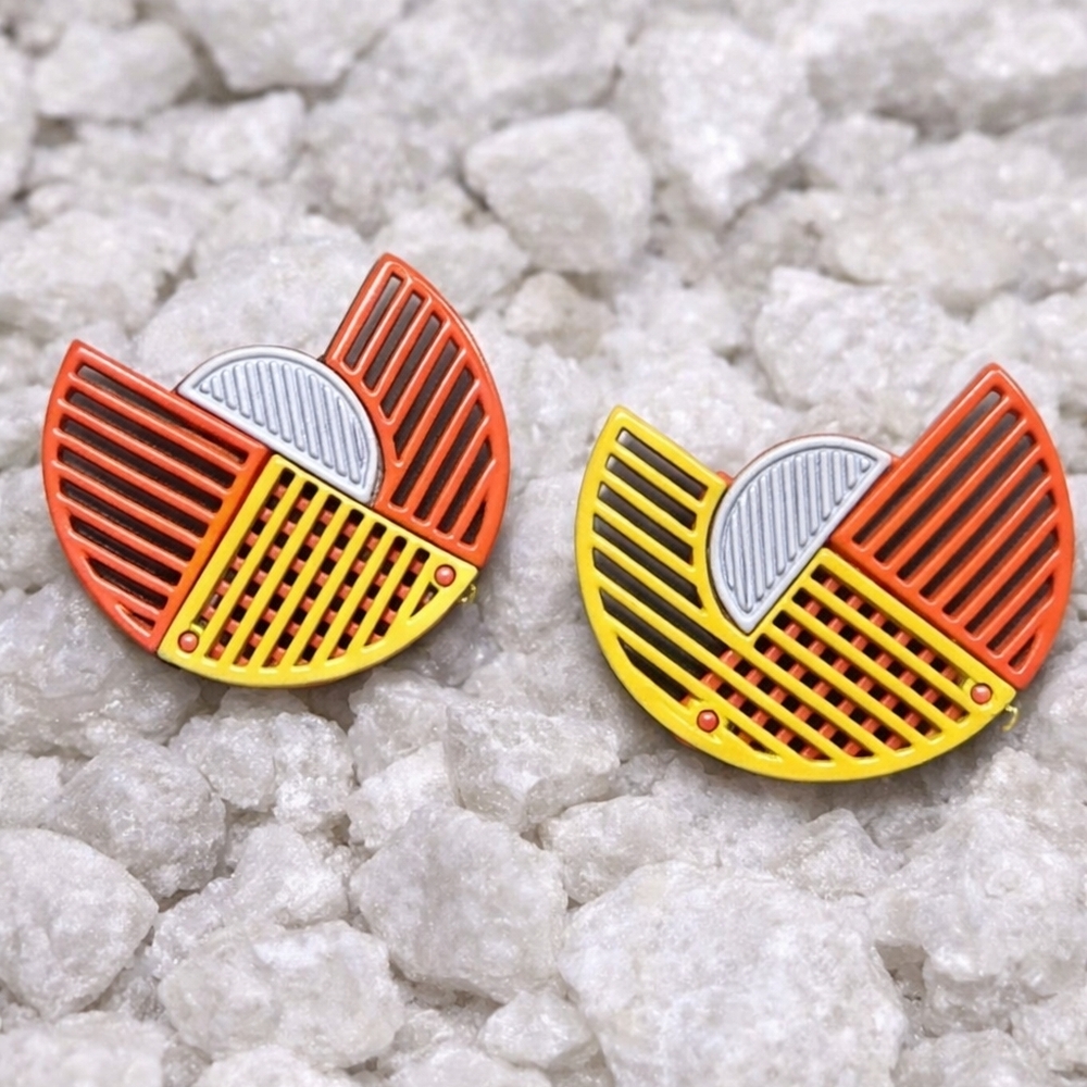 Geometric Orange and Yellow Earrings